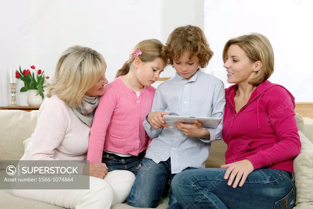 Family using tablet computer