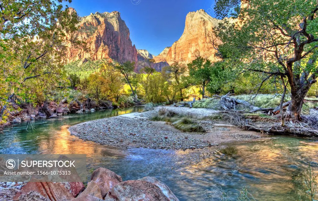 Court of the Patriarchs, North Fork Virgin River, Zion National Park, Utah, USA
