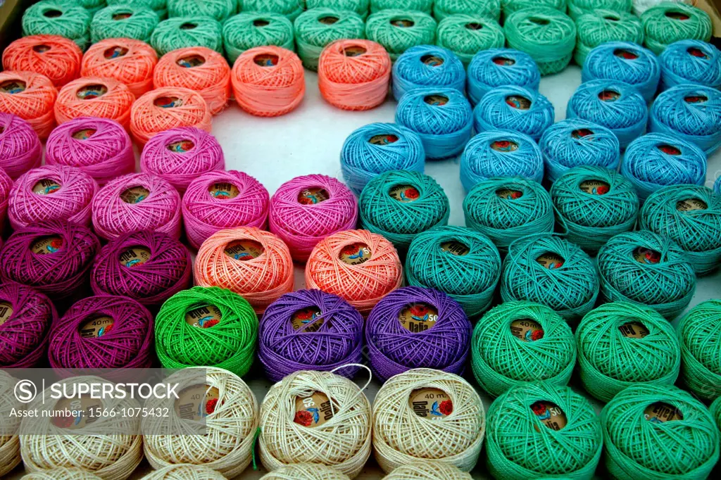 spools of colored thread, haberdashery.
