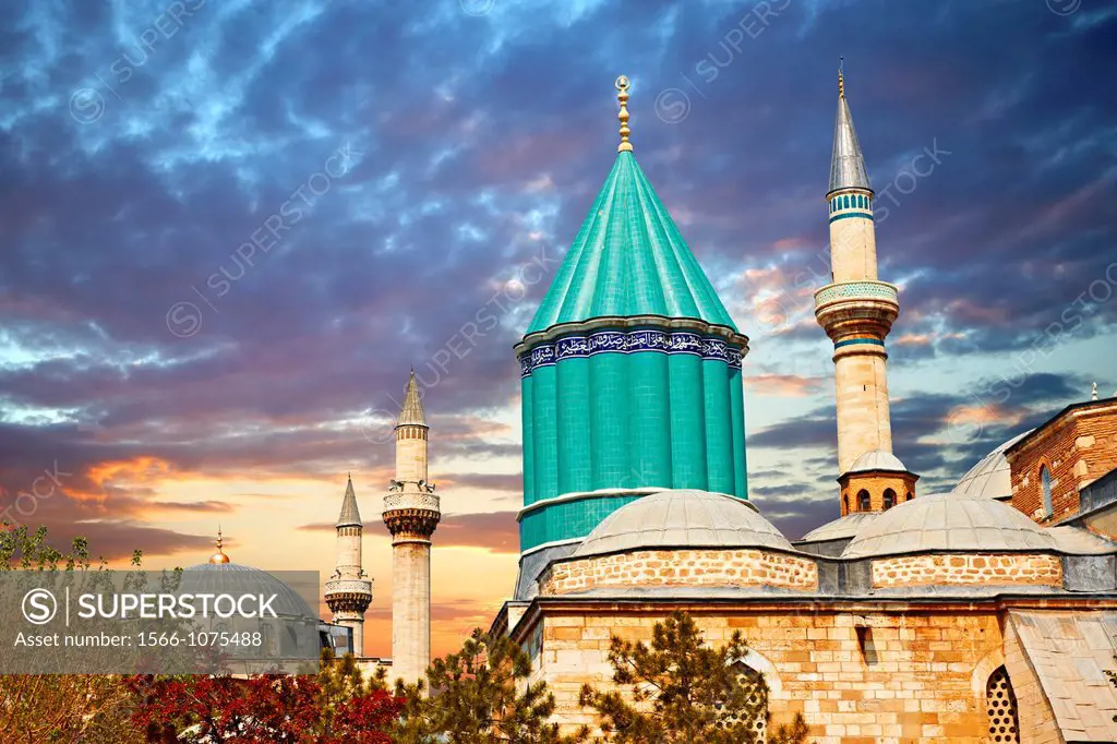 The Mevlna museum, with the blue domed mausoleum of Jalal ad-Din Muhammad Rumi, a Sufi mystic also known as Mevlna or Rumi  It was also the dervish ...
