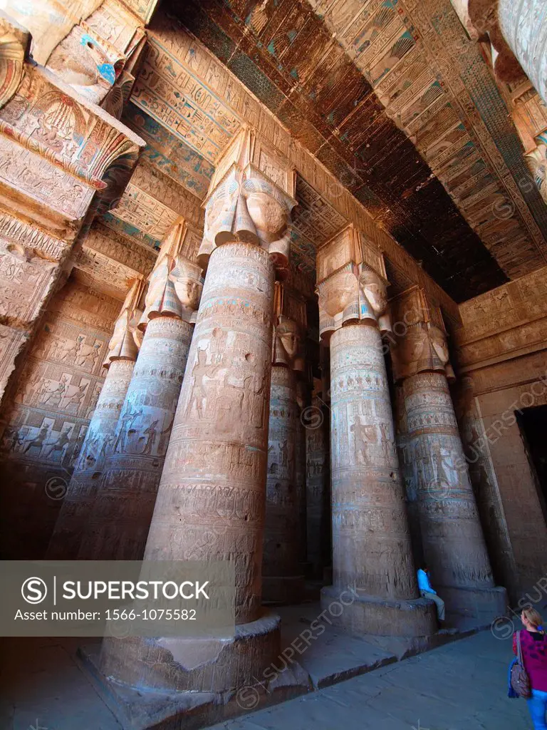 Hypostyle Hall. Dendera temple dedicated to Hathor goddess. Upper Egypt.