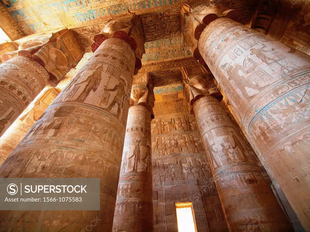 Hypostyle Hall. Dendera temple dedicated to Hathor goddess. Upper Egypt.
