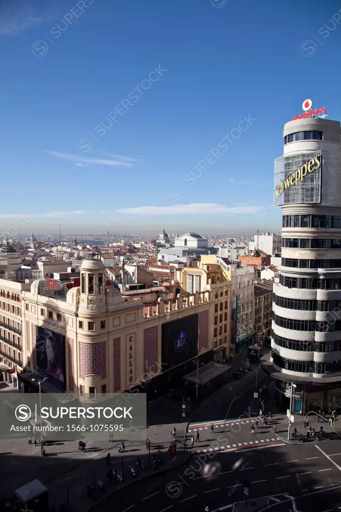 Plaza Callao square in Gran Via street, downtown of Madrid, Spain, Europe