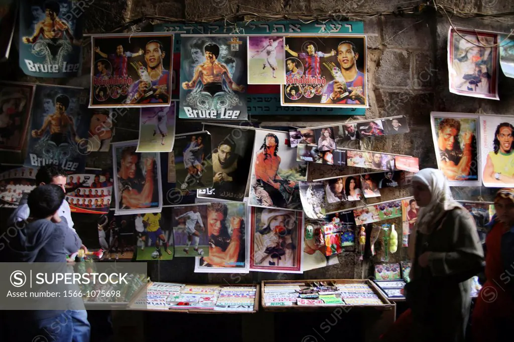 Celebrity posters for sale at a market in the old city of Jerusalem