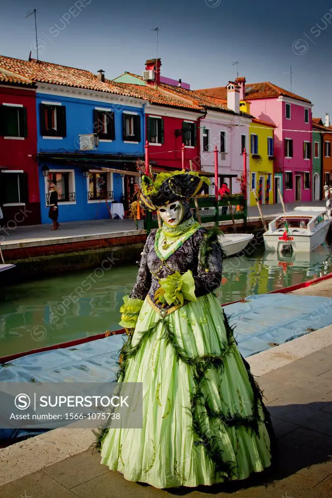 People in mask disguise in carnival  Burano island  Venice, Italy