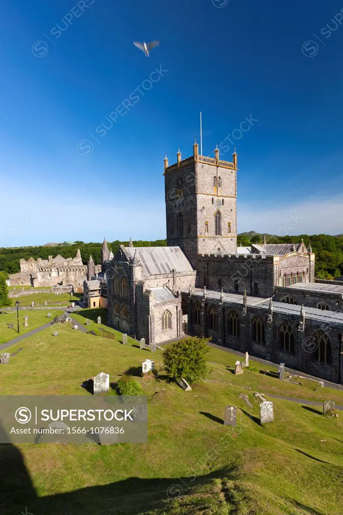 St  Davids Cathedral with ruin of bishop´s palace, St  David´s, Pembrokeshire, Wales, UK, Europe