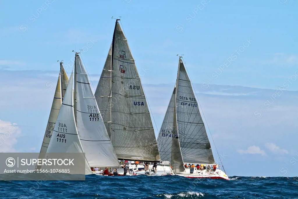 Sialboats racing in a regatta at Atlantic Coast, Asturias, Spain