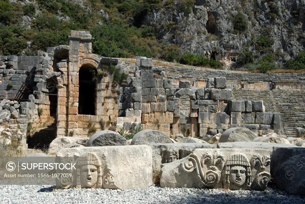 rock-cut Lycian tombs in archeological site of Myra, Demre, Turkey, Eurasia