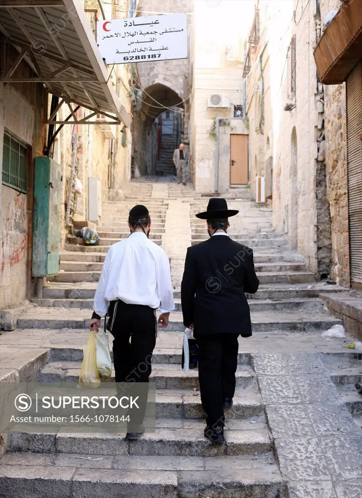 Jewish men near the Western wailing wall in Jerusalem