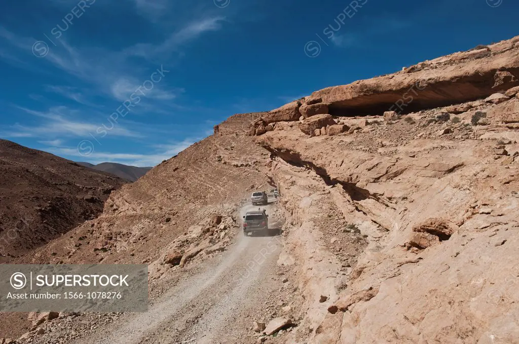 4x4 wheel drive car in the Todra valley, Atlas Mountains, Morocco