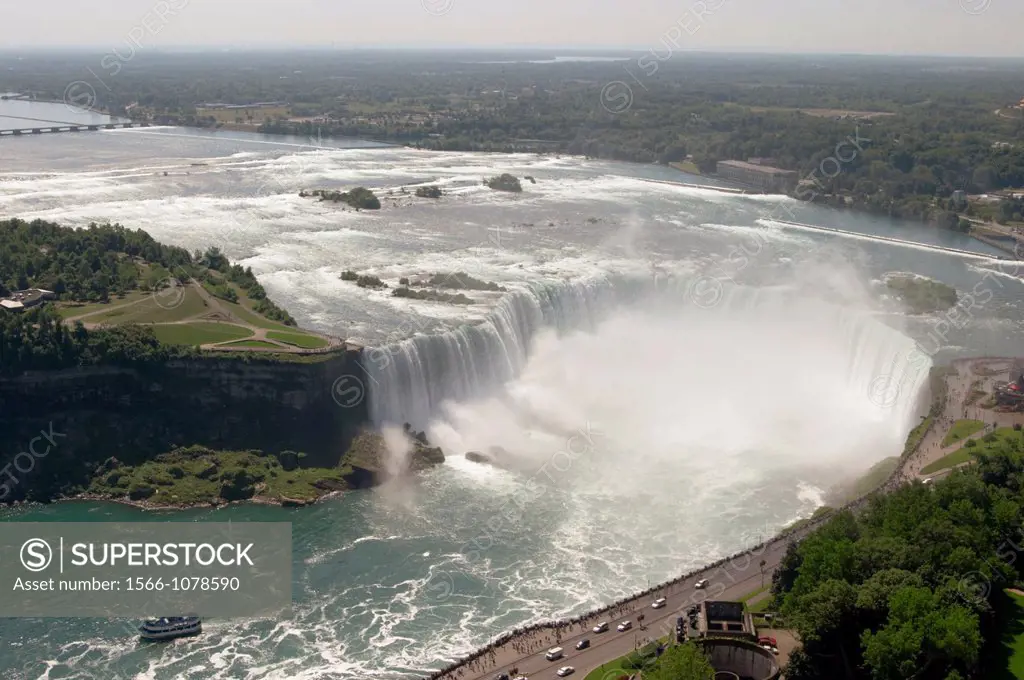 Niagara River and the Horseshoe or Canadian Falls at Niagara Falls in Ontario Canada