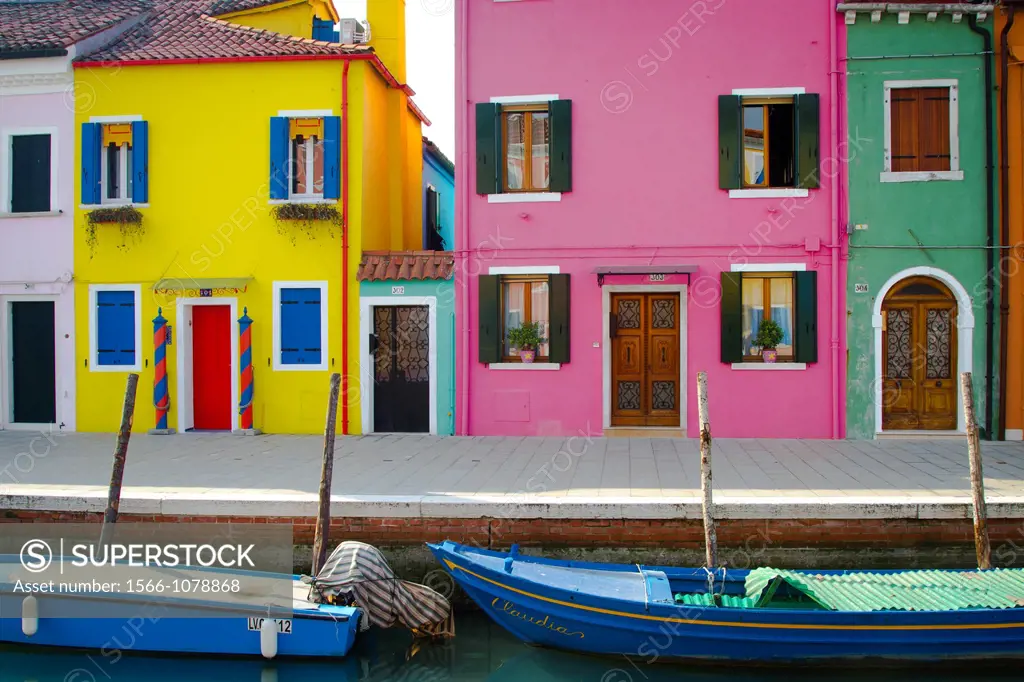 Street and houses  Burano island  Venice, Italy