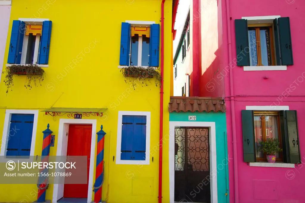 Street and houses  Burano island  Venice, Italy