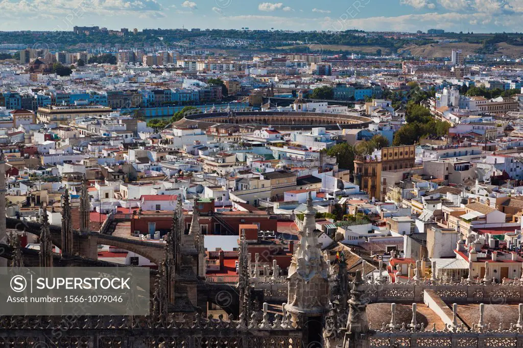 Spain, Andalucia Region, Seville Province, Seville, elevated city view from the Giralda Tower of the Cathedral