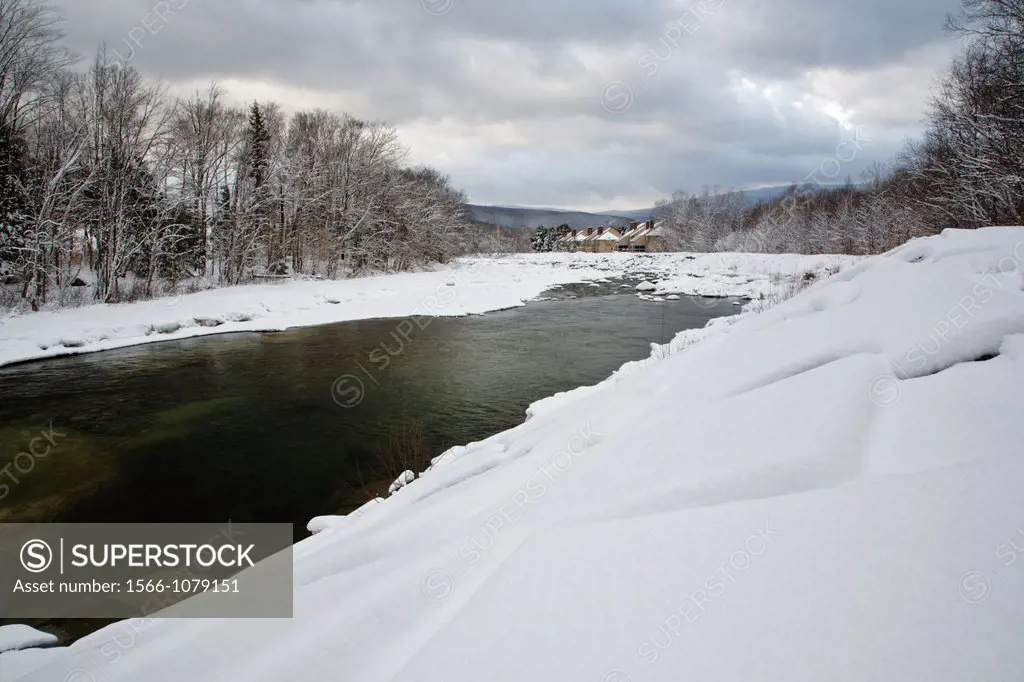 East Branch of the Pemigewasset River in Lincoln, New Hampshire USA after a snow storm