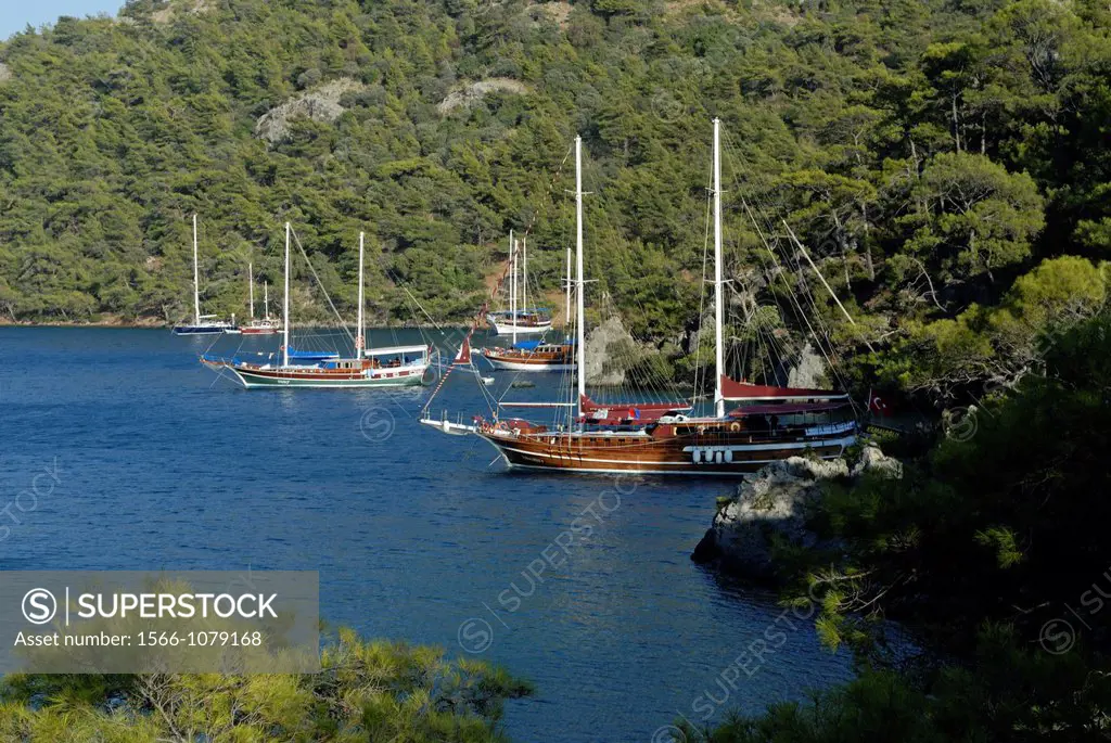 schooner in a creek of the Fethiye´s bay, Lycian coast, Turkey, Eurasia