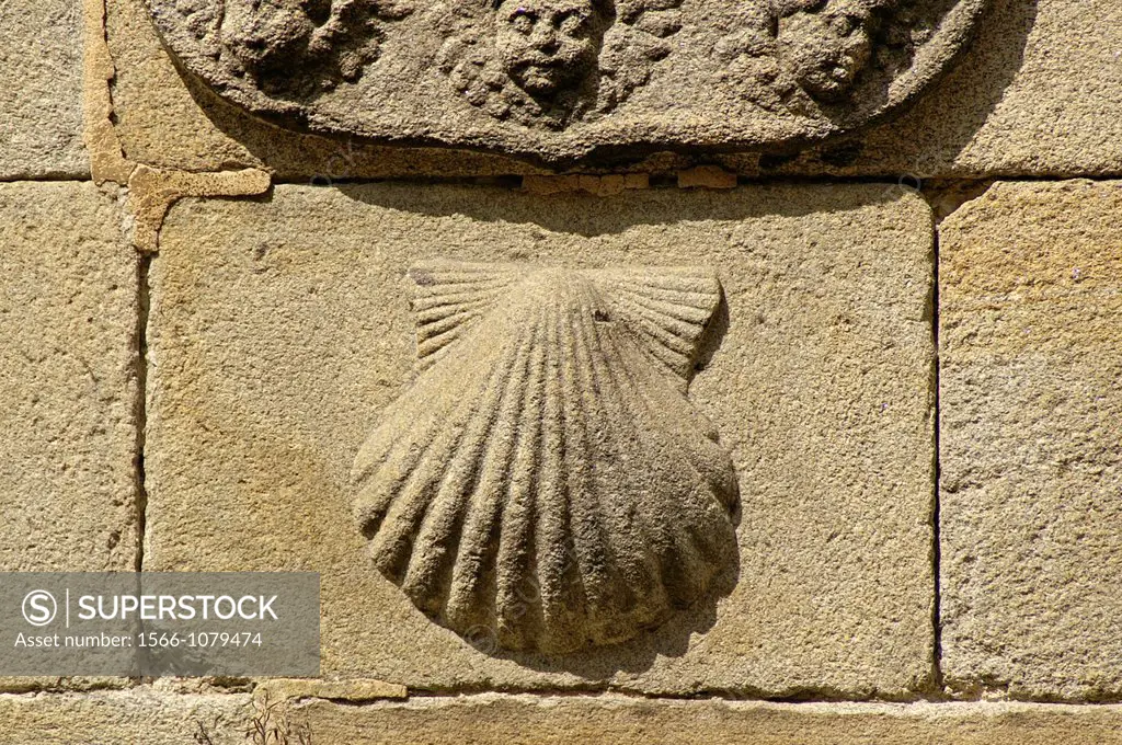 Santiago de Compostela Spain  Pilgrim´s shell in front of the old town of Santiago de Compostela