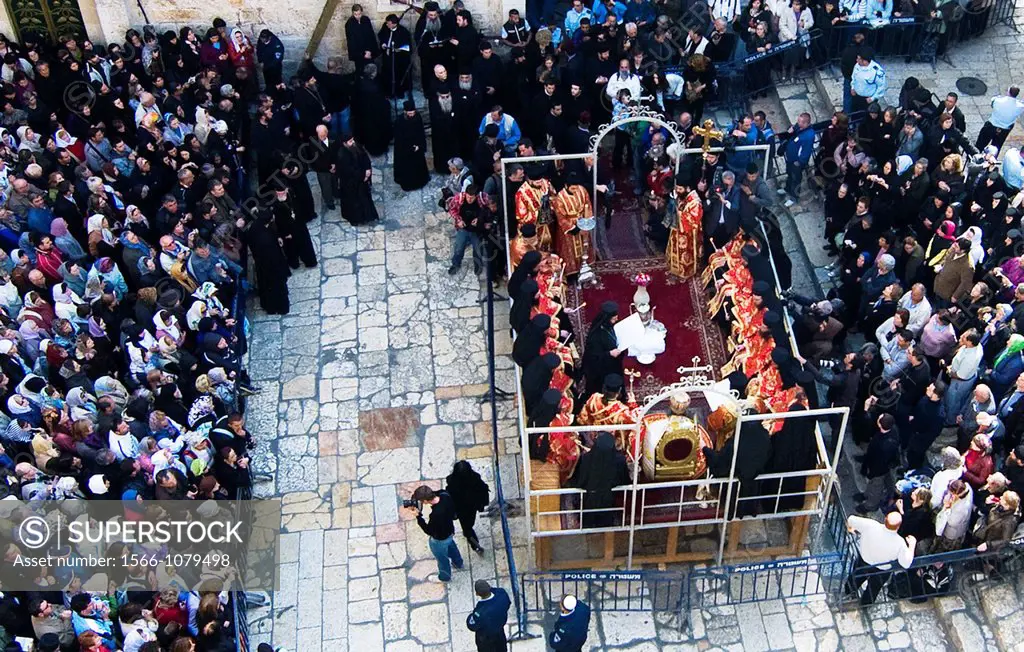 The Greek Orthodox ´ washing the feet ´ ceremony as seen from above  The ceremony takes place on the Thursday before Good Friday