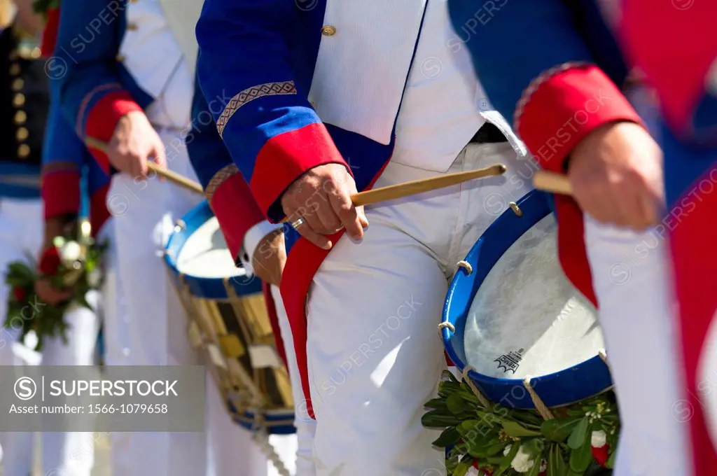 Europe, France, Var 83, Saint-Tropez, The Bravado  Procession drum
