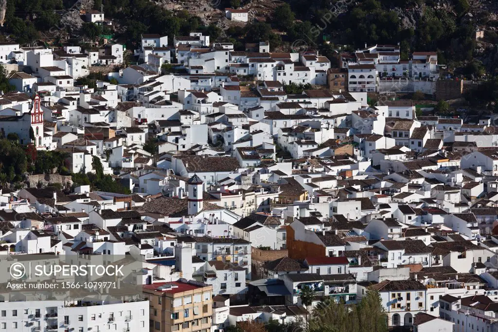 Spain, Andalucia Region, Cadiz Province, Ubrique, elevated view of an Andalucian white village