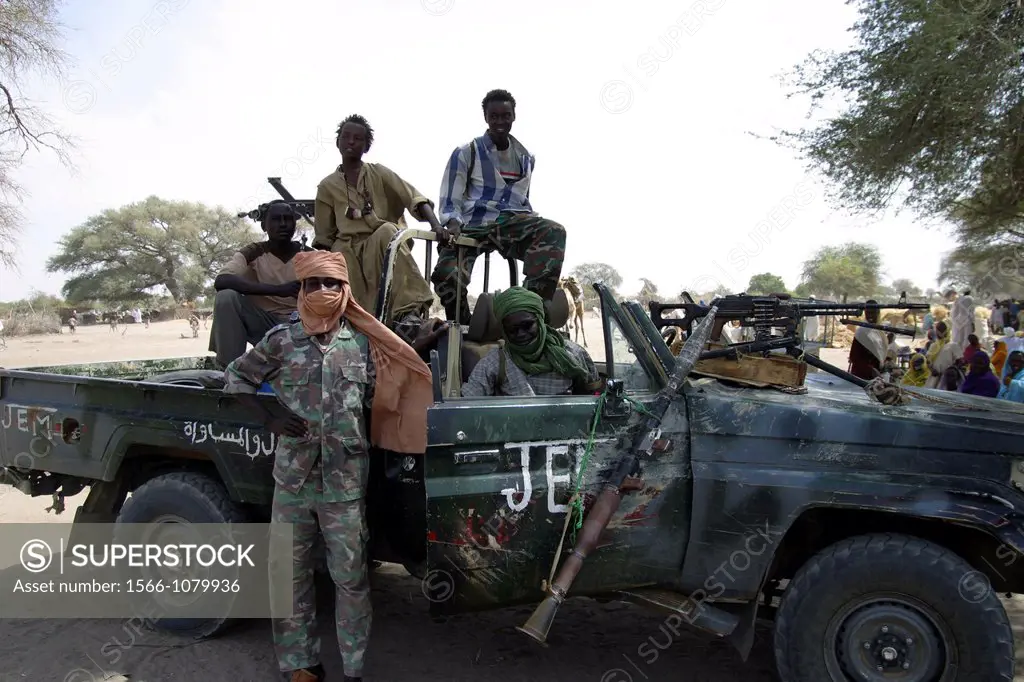 Soldiers of the rebel movement SLA Sudanese Liberation Army and JEM Justice and Equality Movement are fighting the goverment of Sudan and the Arab mil...