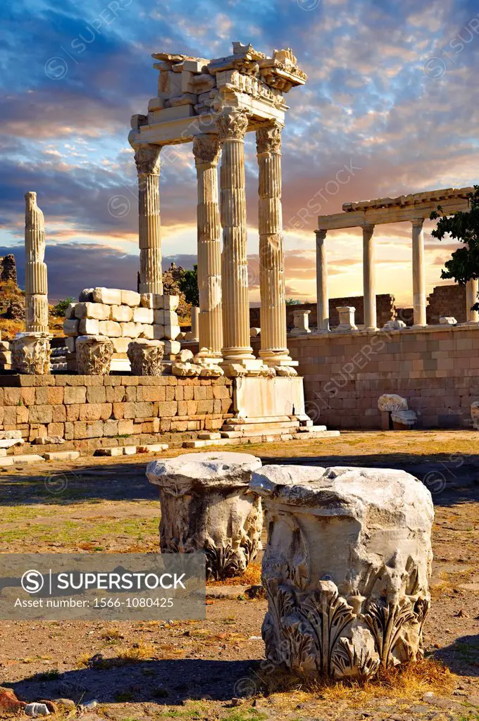 Pillars of the Greco - Roman Temple of Trajan, started by Trajan but after his death Emperor Hadrian 117-138  A Corinthian order temple on a terrace w...