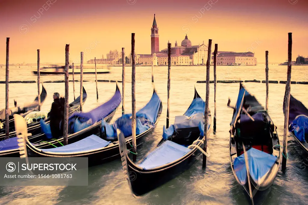 Gondolas and San Giorgio Maggiore Island  St Mark´s Square  Venice, Italy