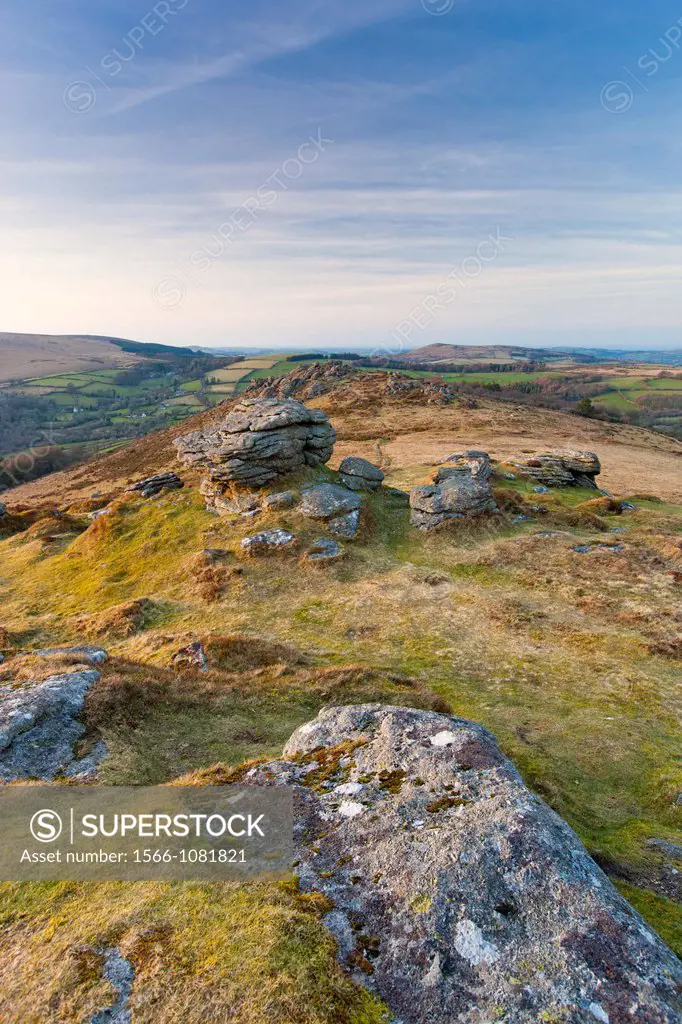 View from Chinkwell Tor towards Honeybag Tor, Dartmoor National Park, Devon, Southwest England, Europe