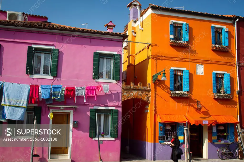 Street and houses  Burano island  Venice, Italy