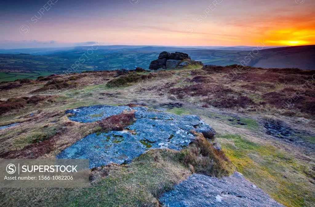 View from Bell Tor towards Widecombe in the Moor, Dartmoor National Park, Devon, Southwest England, Europe