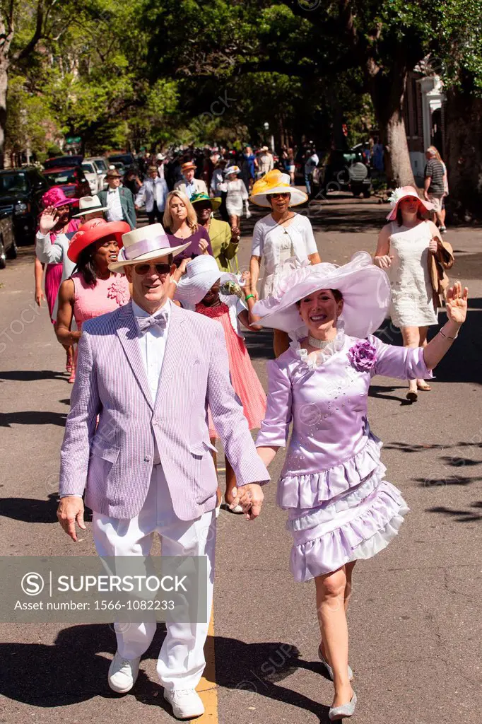 Participants in their Easter finest parade in the historic district during the annual Hat Ladies Easter promenade on April 7, 2012 in Charleston, Sout...