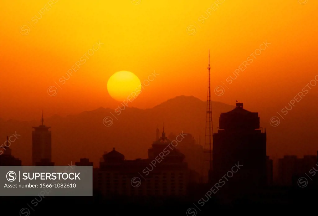 China, Beijing, skyline, sunset.