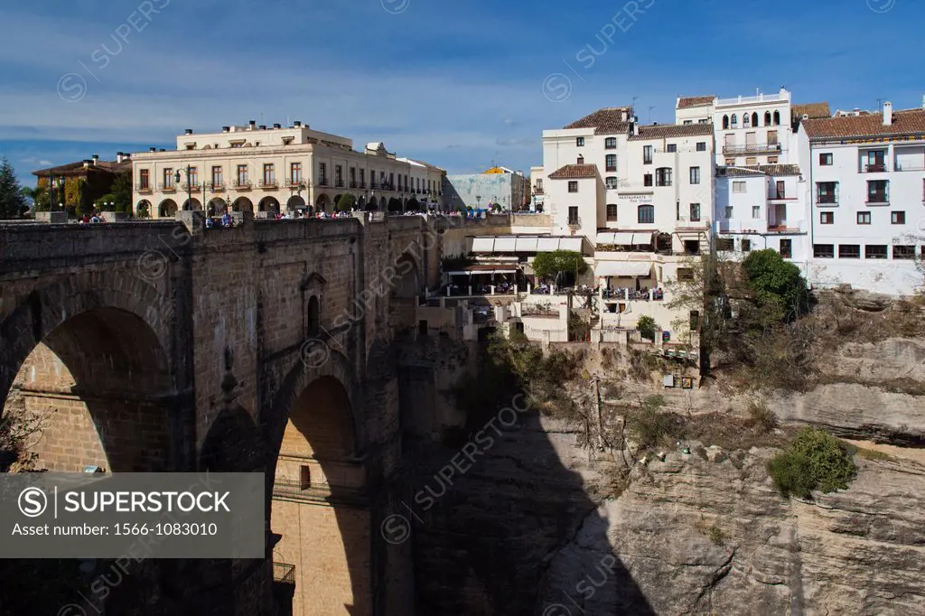 Spain, Andalucia Region, Malaga Province, Ronda, town with Puente Nuevo bridge