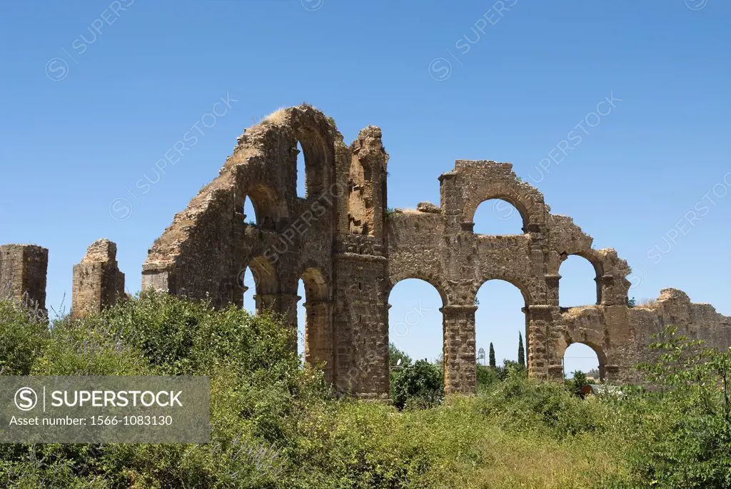 Roman aqueduct of the Archeological Site of Aspendos, Province of Antalya, Turkey, Eurasia