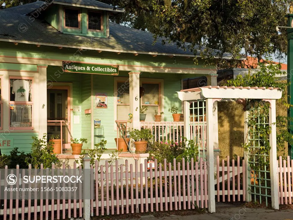 An antique store uses a house as a store in the historic district of Saint Augustine, Florida 