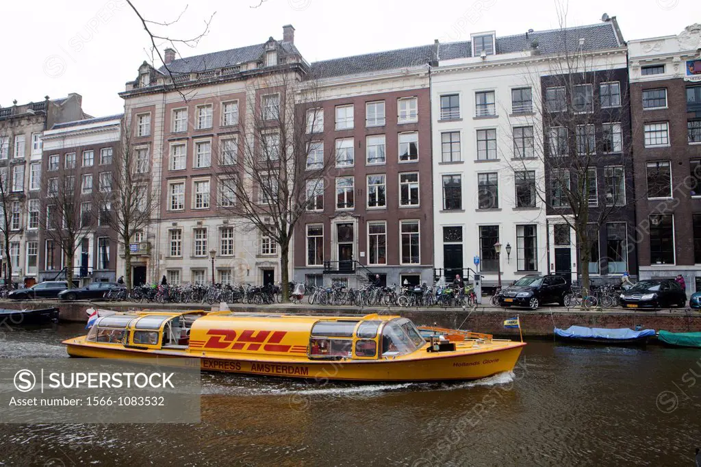 DHL boat in Amsterdam canals