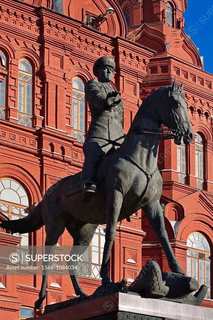 Statue of Marshal Georgiy Zhukov on Manezhnaya ploshch, Red Square  Moscow  Russia.