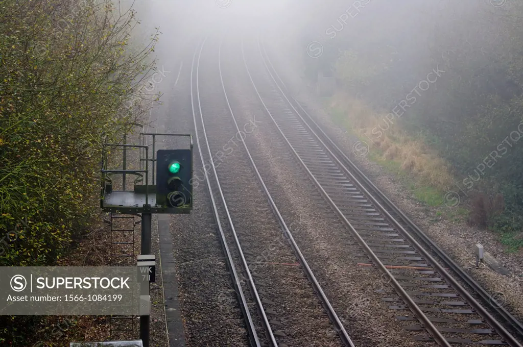 europe, UK, England, Surrey, railway tracks Surrey