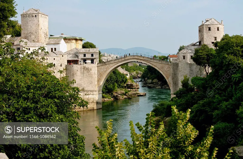 Stari Most Peace Bridge and the Neretva river Mostar Bosnia- Herzegovina Balkans Europe