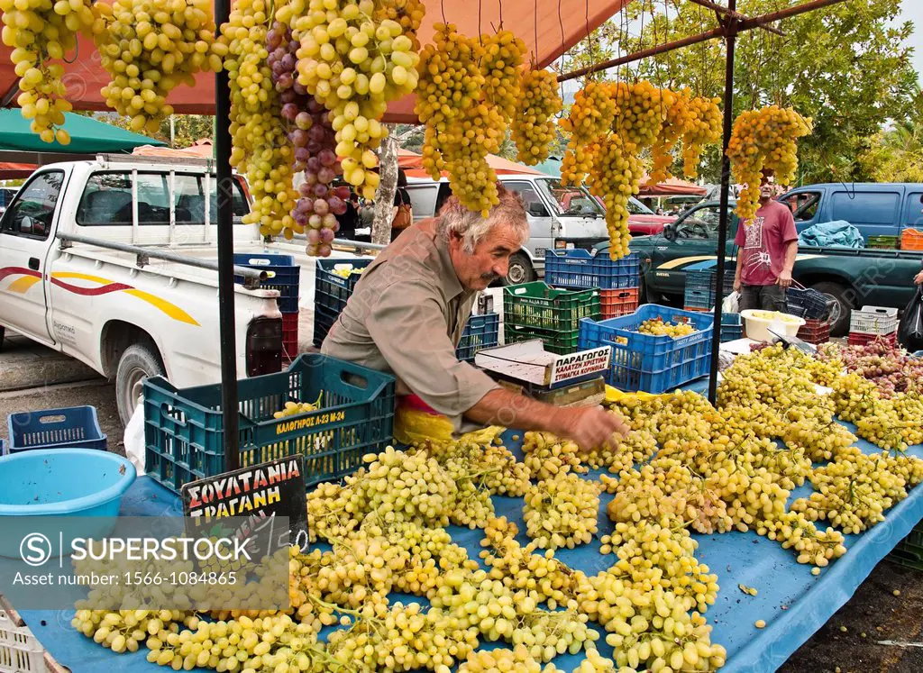 Grapes for sale in the market in Kalamata, Messinia, Southern Peloponnese, Greece