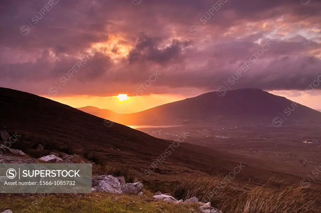 Sunset over Achill Island, County Mayo, Ireland.