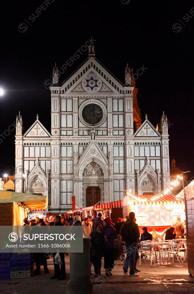 Santa Croce church and Christmas market, Florence, Tuscany, Italy