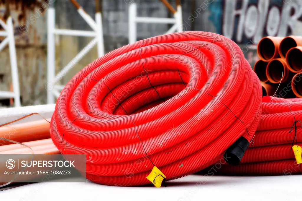 Roll red tube for channeling new construction wiring