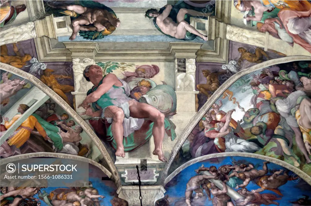 Michelangelo´s frescoes of Seven Prophets, Jonah IONAS, above the altar, Sistine Chapel, Vatican Museum, Rome, Italy