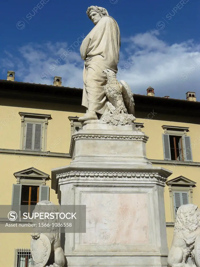 Florence Italy  Sculpture of Dante next to the church Santa Croce in Florence