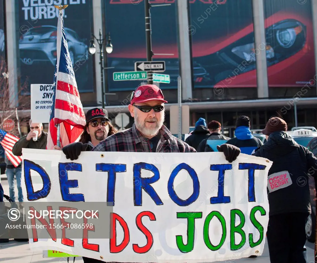 Detroit, Michigan - Auto workers rally outside the North American International Auto Show, protesting job losses, wage cuts, and other contract conces...
