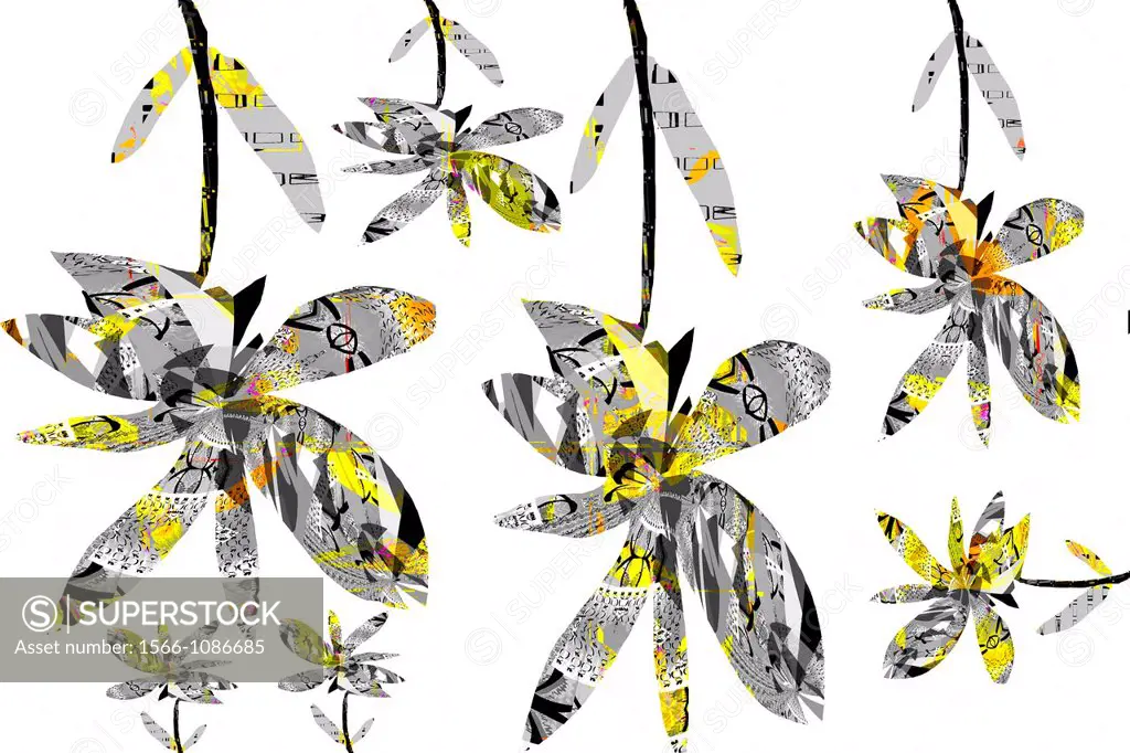 abstract collage with yellow flowers