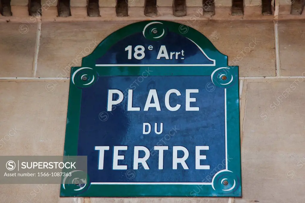 Street sign for Place du Tertre in Montmartre, Paris, France