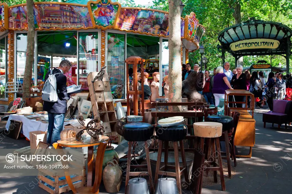 Weekend market in Place des Abbesses in the Montmartre district of Paris, France