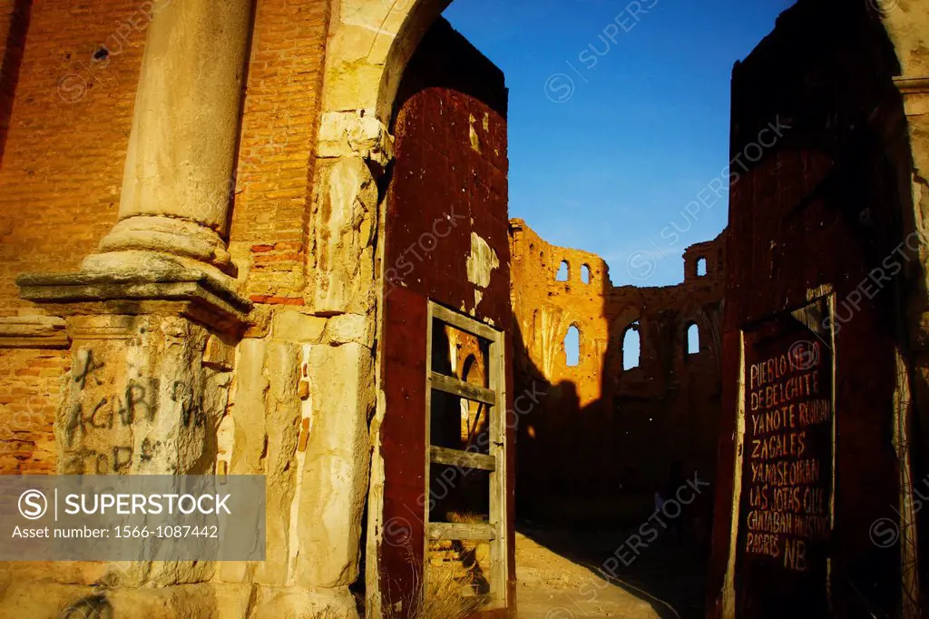Church of San Martin de Tours, Belchite Old Town Ruins of the Spanish Civil War 1936-1939 Zaragoza, Aragon, Spain